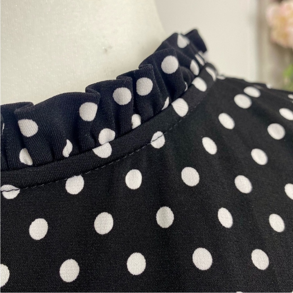 CeCe Black and White Polka Dot Puff Sleeve Blouse - Picture 4 of 6